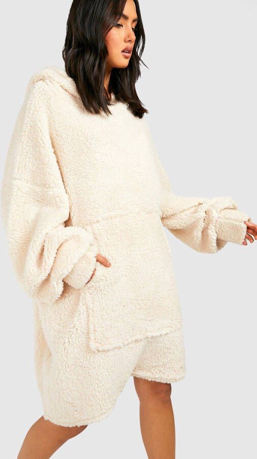 boohoo Oversized Pluizige Blanket Hoodie, Cream