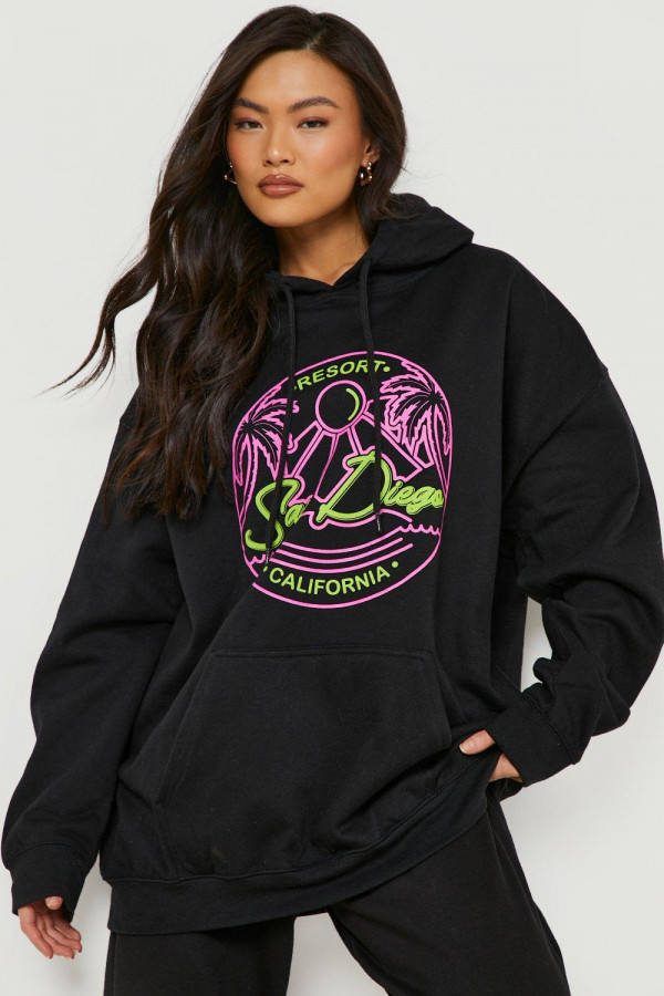 boohoo Oversized San Diego Hoodie, Black