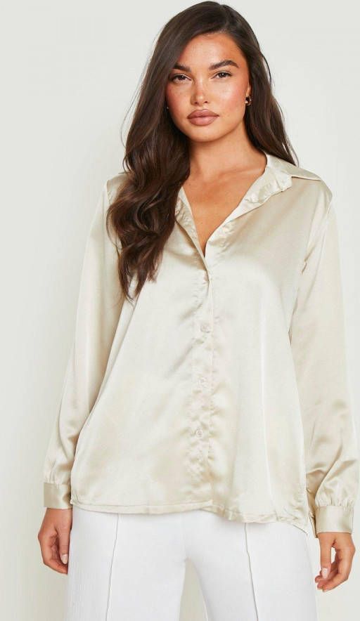boohoo Oversized Satijnen Blouse, Champagne
