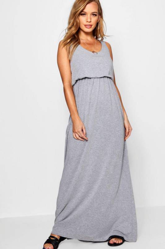 Petite Bagged Over Racer Back Maxi Dress, Grey Marl