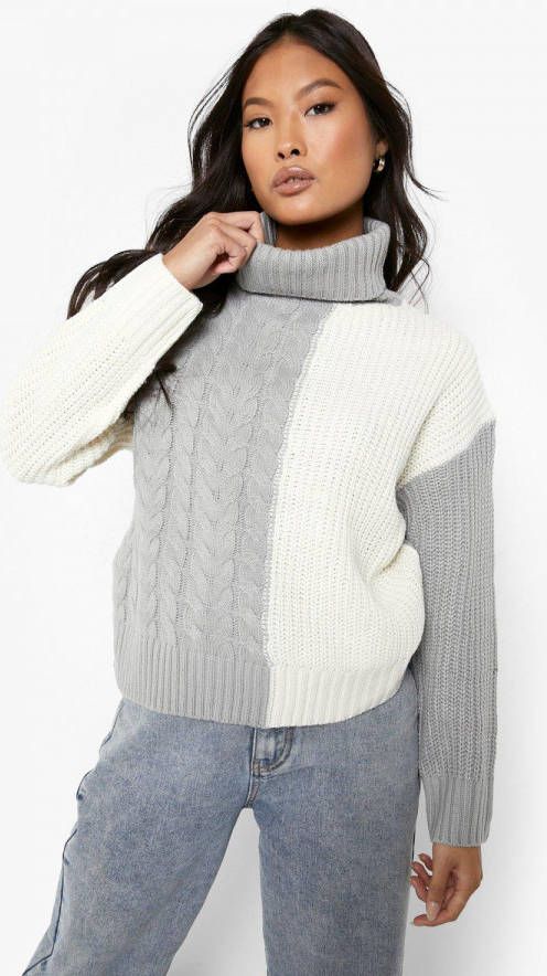 boohoo Petite Oversized Color Block Coltrui, Cream