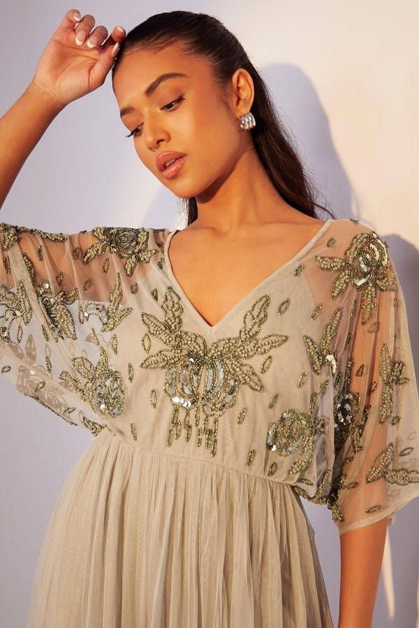 boohoo Petite Versierde Bruidsmeisjes Maxi Kimono, Green