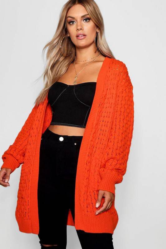 boohoo Plus Oversized Gehaakte Gebreide Cardigan, Oranje