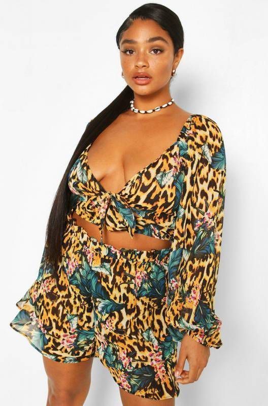 boohoo Plus Dieren En Bloemenprint Strand Set, Brown