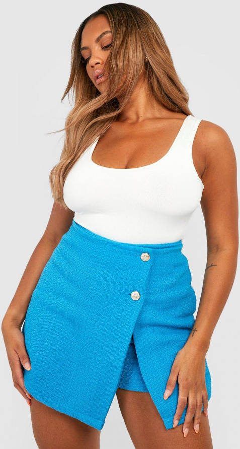 boohoo Plus Getailleerde Bouclé, Skort, Blue