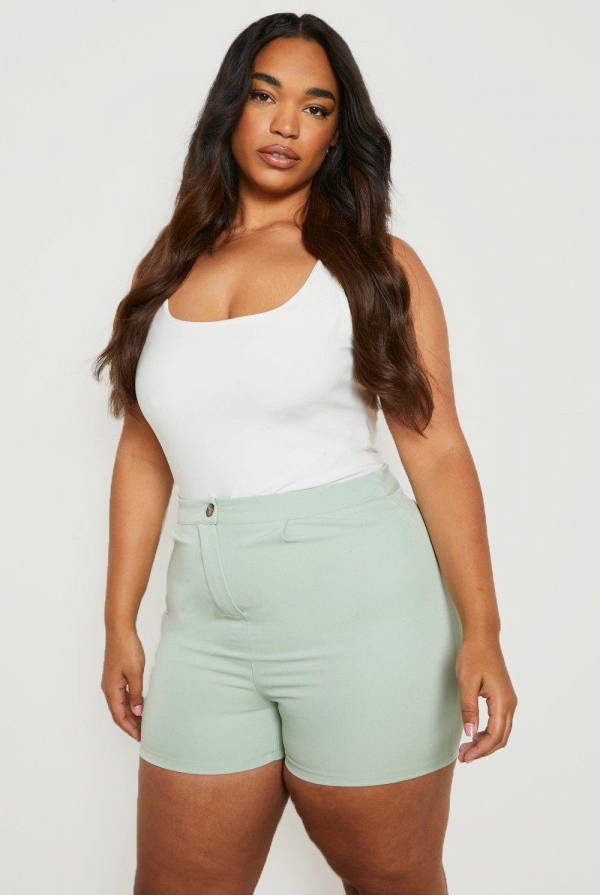 boohoo Plus Getailleerde Shorts, Aqua