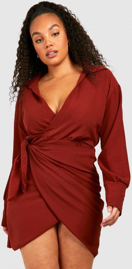 boohoo Plus Geweven Wikkeljurk, Chocolate