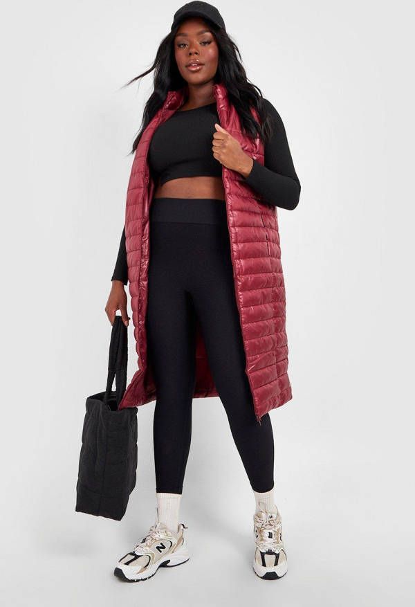 boohoo Plus Glanzende Long Line Bodywarmer, Burgundy