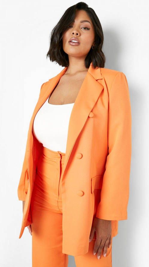 boohoo Plus Long Line Colour Pop Blazer, Orange