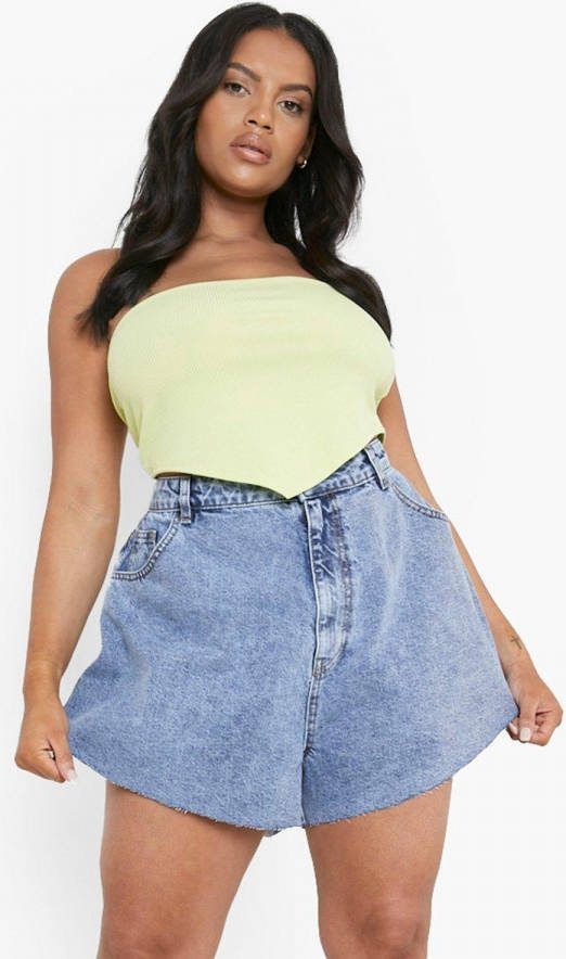 boohoo Plus Losse Denim Shorts, Stonewash