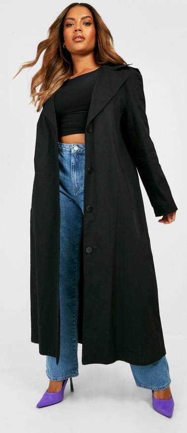 boohoo Plus Oversized Trenchcoat, Black