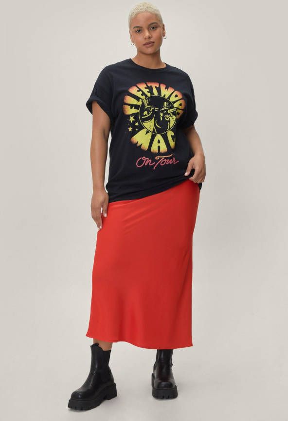 boohoo Plus Satijnen Bias Cut High Waist Maxi Rok, Burnt Orange