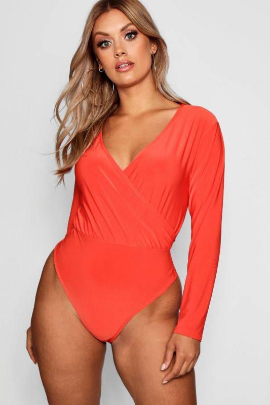 boohoo Plus Strakke Wikkel One Piece, Orange