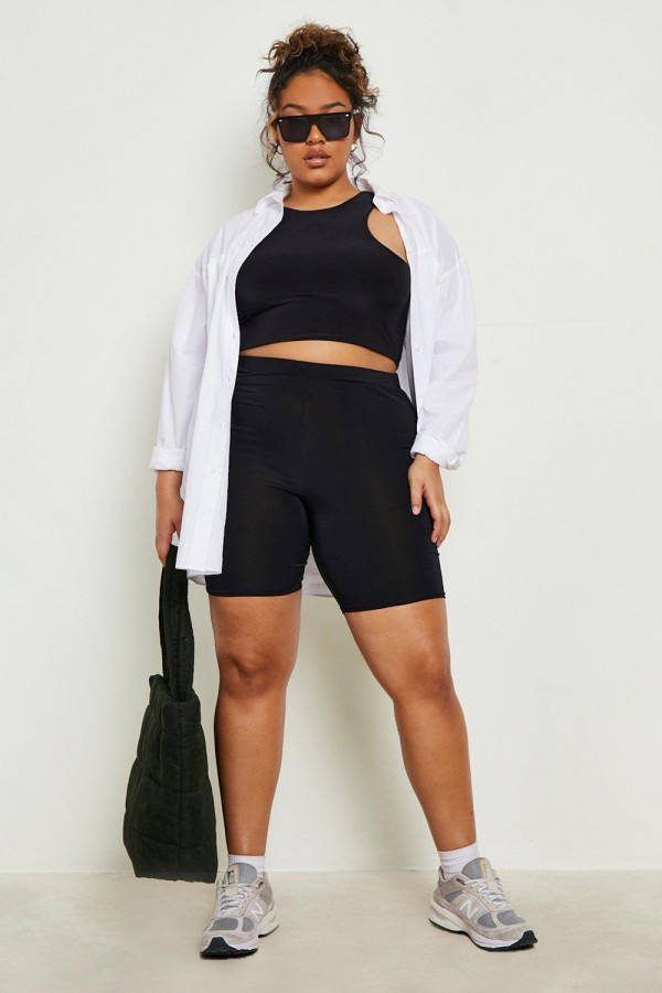 boohoo Plus Strak Fietsbroekje, Black