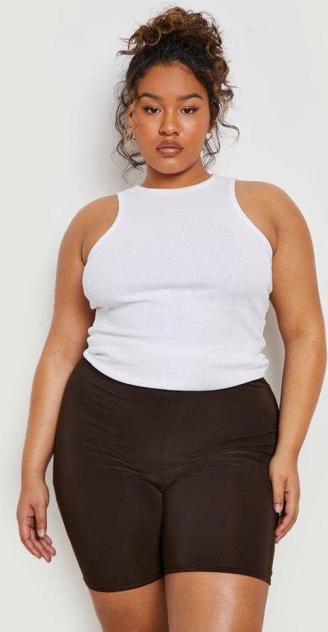 boohoo Plus Strak Fietsbroekje, Chocolate