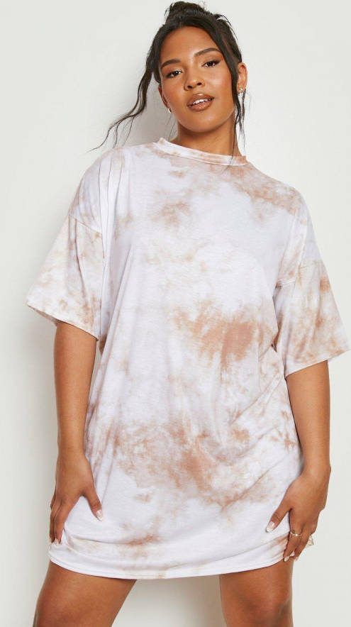 boohoo Plus Tie Dye T Shirtjurk, Brown
