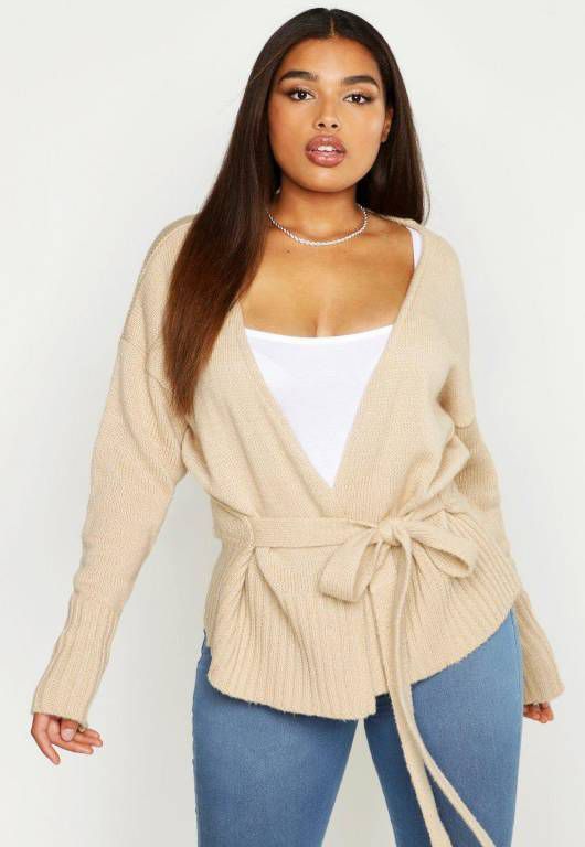 boohoo Plus Peplum Wikkel Cardigan, Steenrood