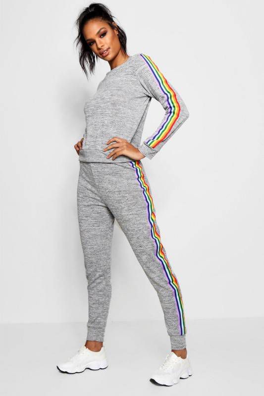boohoo Regenboog Loungewear Set, Grijs