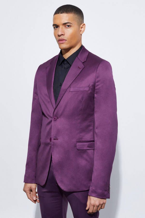 boohoo Satijnen Skinny Fit Colbert, Purple