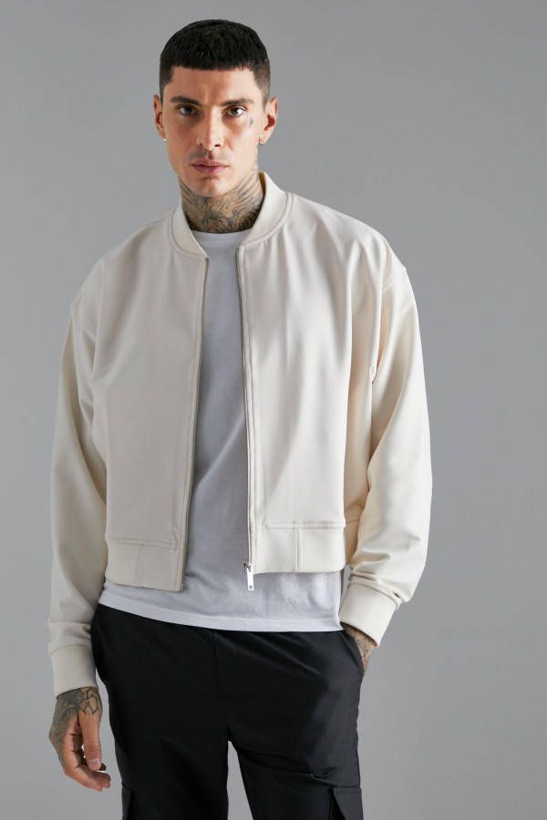boohoo Stretch Boxy Tech Bomberjack, Ecru