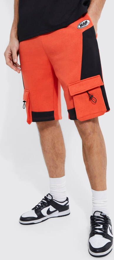 boohoo Tall Baggy Color Block Cargo Shorts, Red