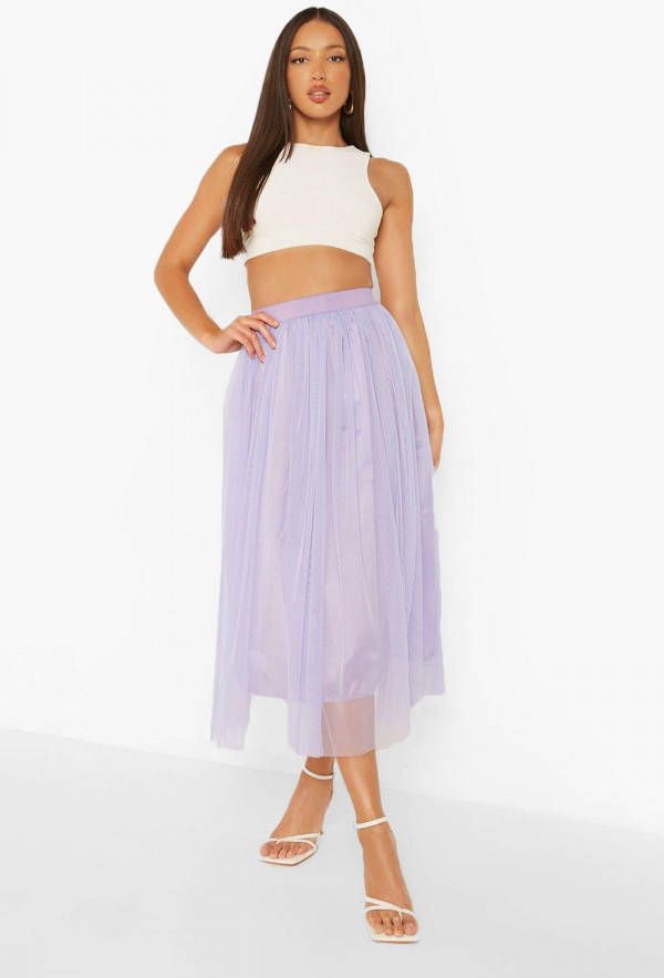 boohoo Tall Boutique Mesh Tule Midi Rok, Purple