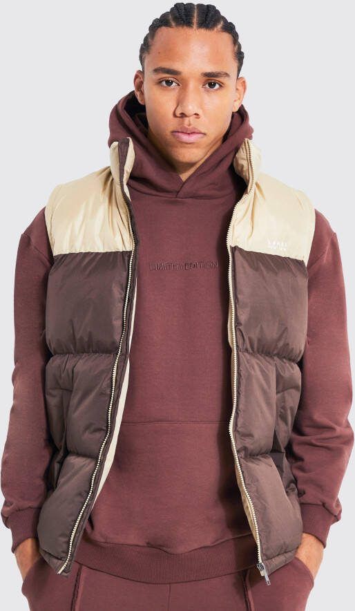 boohoo Tall Color Block Man Dash Bodywarmer, Chocolate