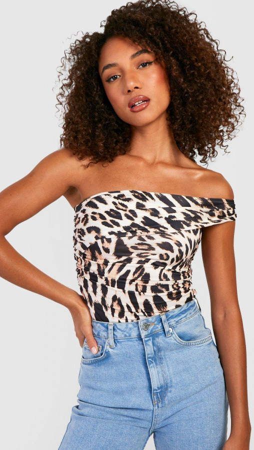 boohoo Tall Dubbele Strakke Asymmetrische Luipaardprint One Piece, Brown