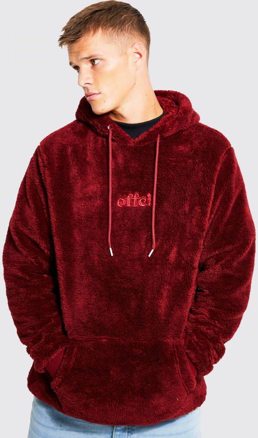 boohoo Tall Geborduurde Official Hoodie, Burgundy
