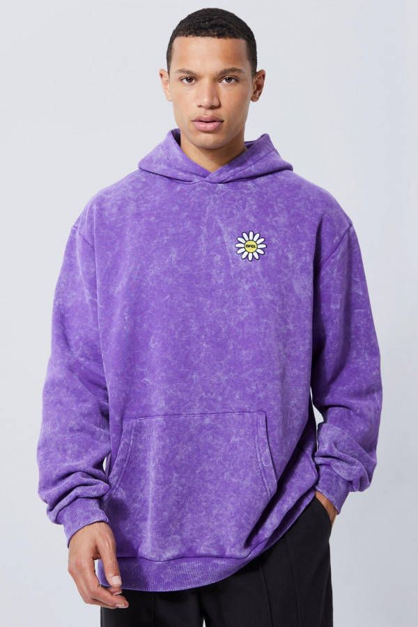 boohoo Tall Oversized Gebleekte Geborduurde Skate Hoodie, Purple