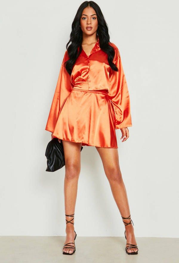boohoo Tall Satijnen Rok, Orange