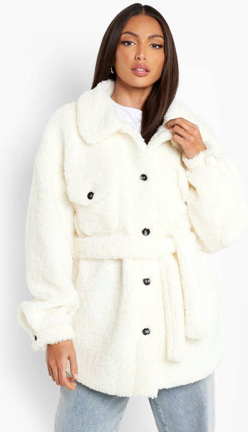 boohoo Tall Faux Fur Teddy Tussenjas, Cream