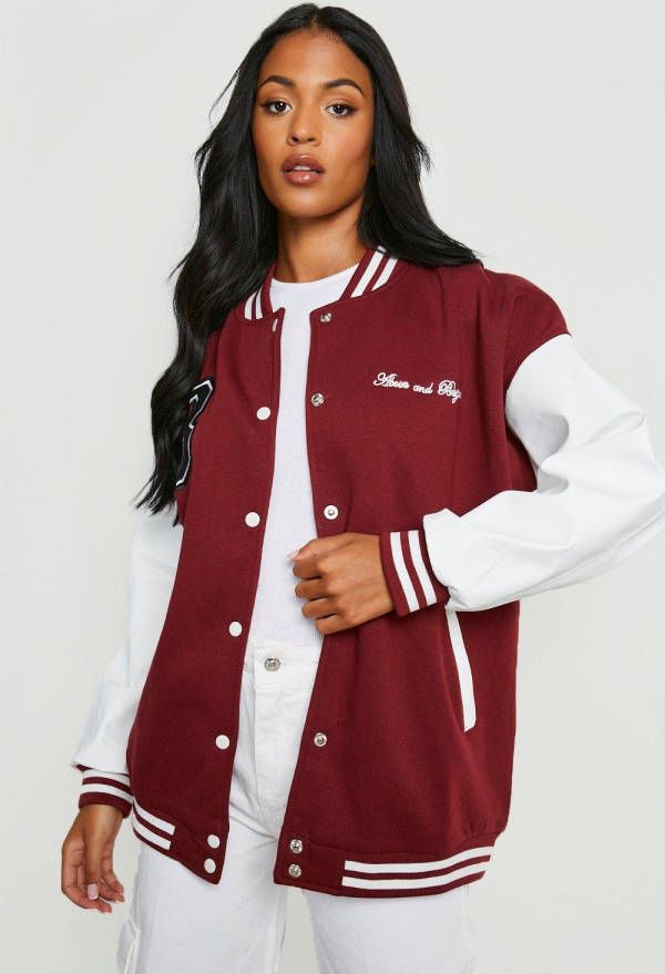 boohoo Tall Varsity Bomberjack, Burgundy