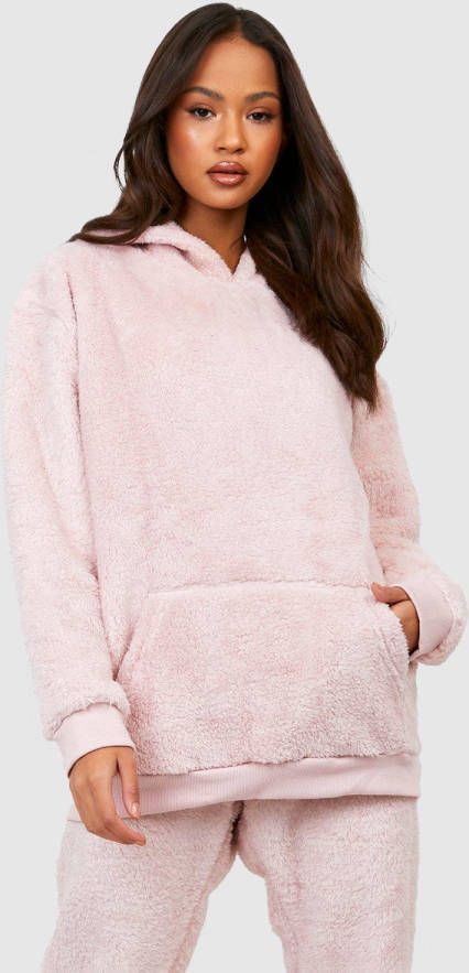 boohoo Teddy Fleece Hoodie, Pink