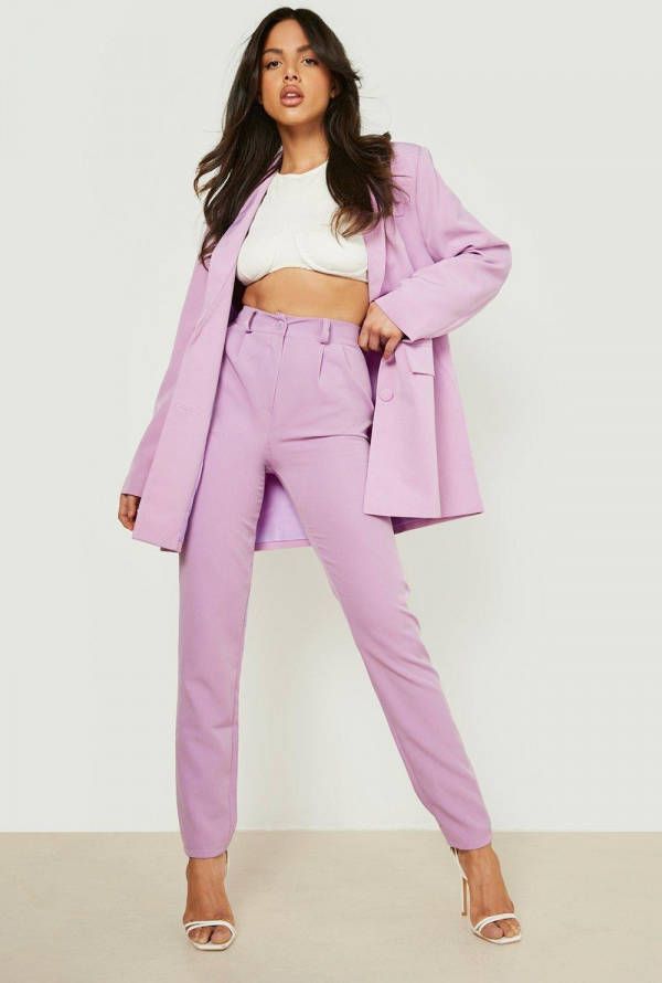 boohoo Toelopende Getailleerde High Waist Pantalons, Purple