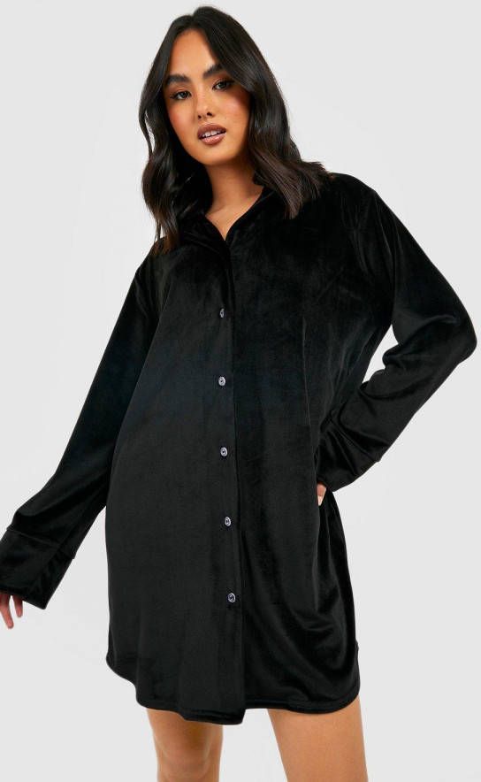 boohoo Velours Lounge Blouse, Black
