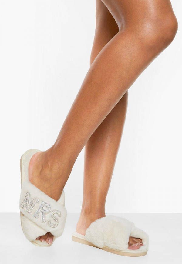 boohoo Versierde Mrs Slippers, Cream