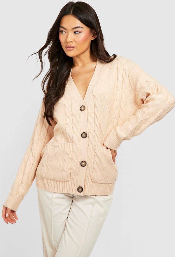 boohoo Zachte Grof Gebreide Baggy Cardigan, Beige