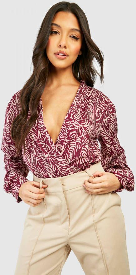 boohoo Zebraprint Wikkel One Piece, Purple