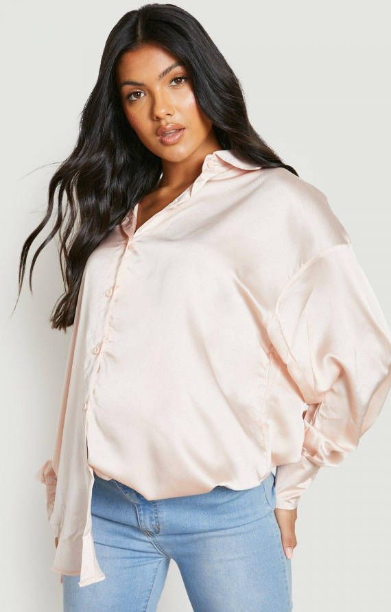 boohoo Zwangerschap Oversized Satijnen Blouse, Champagne