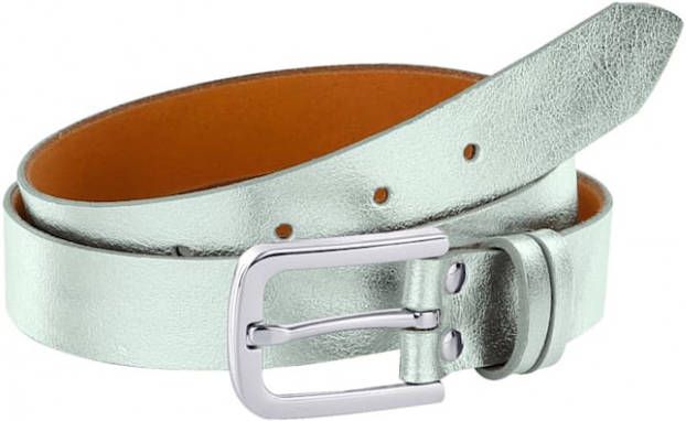 KLiNGEL Leren riem in metallic look Zilverkleur