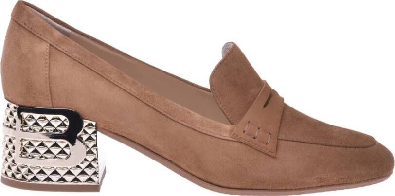 Baldinini Heeled loafers in tan suede , Bruin, Dames