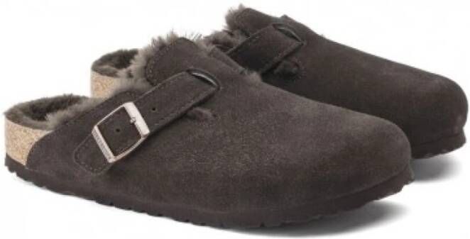 Birkenstock Boston Shearling Suede Leather Mocha Sliders , Bruin, Dames