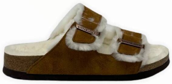Birkenstock Arizona shearling mules narrow fit , Bruin, Dames