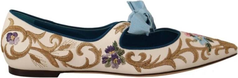 Dolce & Gabbana Witte bloemen platte ballerina sandalen schoenen , Beige, Dames