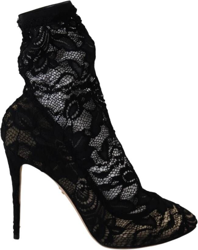 Dolce & Gabbana Lace Taormina High Heel Boots , Zwart, Dames