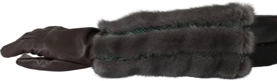 Dolce & Gabbana Mid Arm Length Leather Fur handschoenen , Grijs, Dames