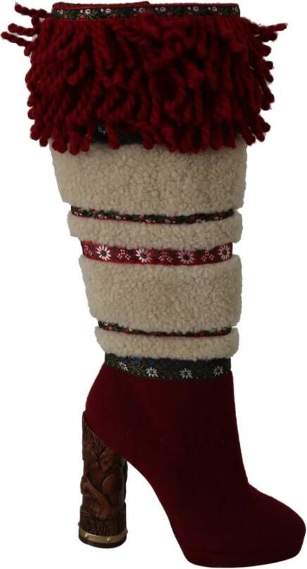 Red Wool Shearling Wooden Booties Boots Shoes Dolce & Gabbana Pre owned, Rood, Dames