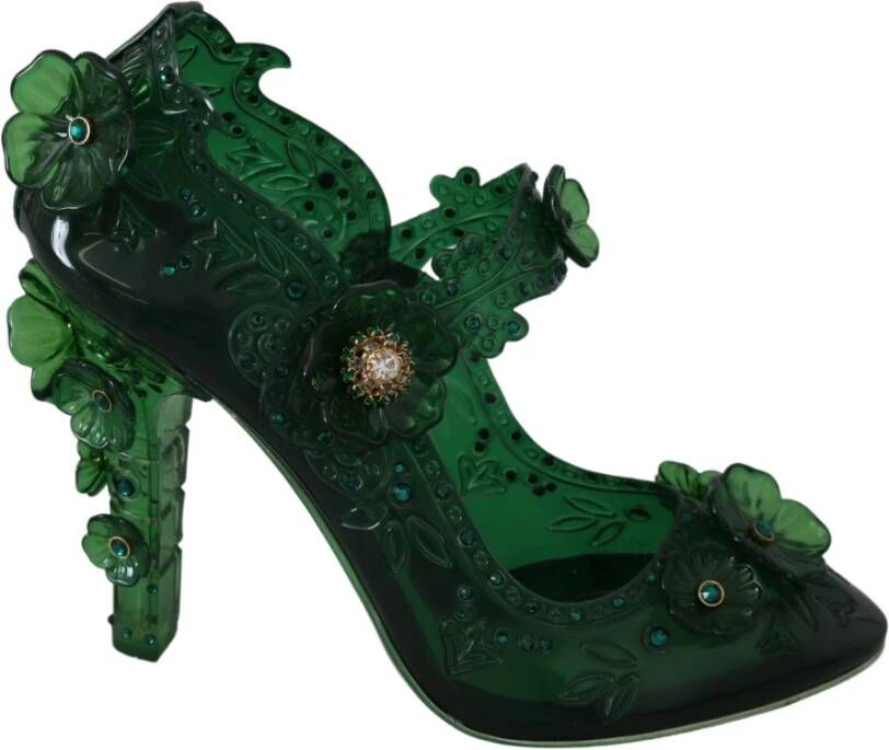 Dolce & Gabbana Floral Crystal Cinderella Heels Shoes , Groen, Dames