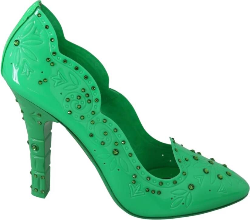 Dolce & Gabbana Crystal Floral Assepoester Heel , Groen, Dames